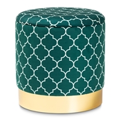 Baxton Studio Serra Glam and Luxe Teal Green Quatrefoil Velvet Fabric Upholstered Gold Finished Metal Storage Ottoman